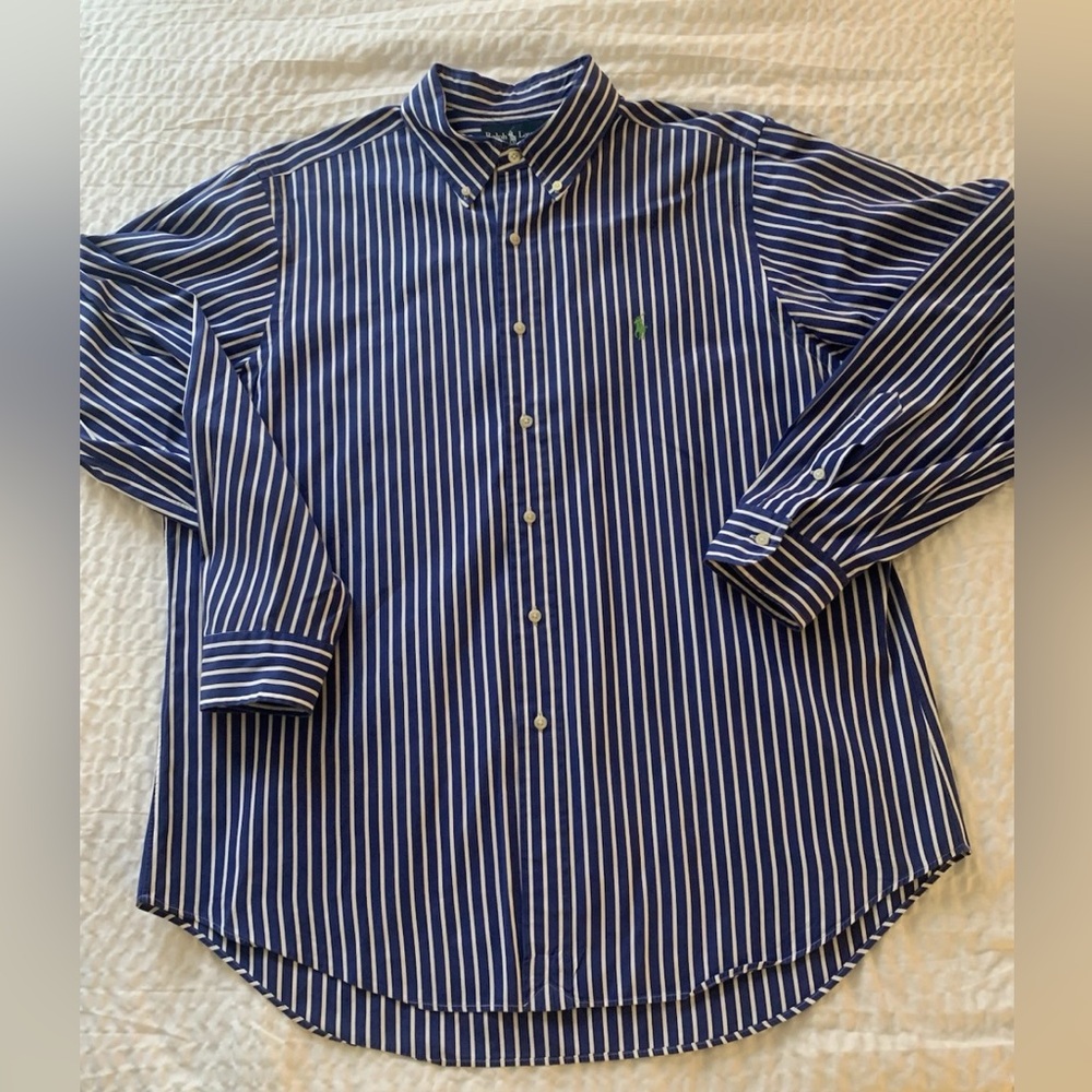 Ralph Lauren men’s shirt size extra large. Blue and white striped.